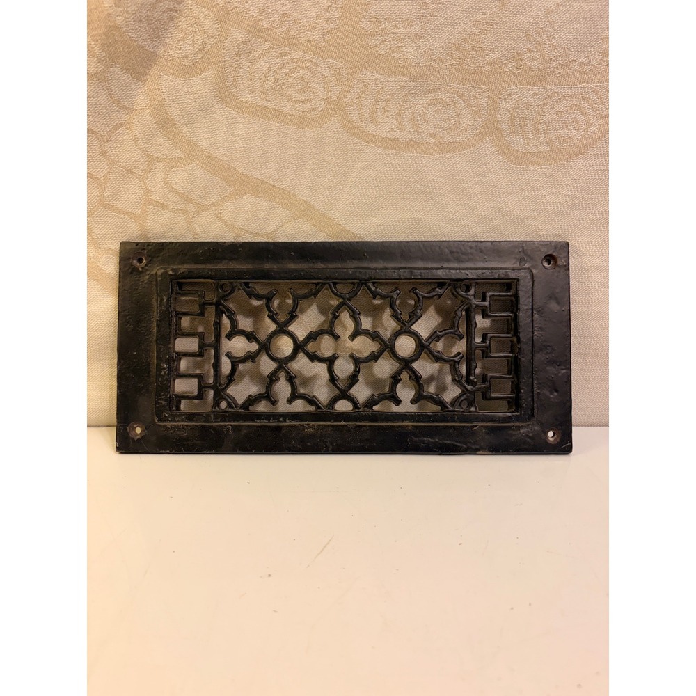 Antique Cast Iron Register Vent Cover Ornate Scroll Lattice‎ Black 12x5.5 Inch